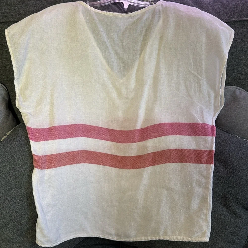 Zara 100% Linen V-Neck Top White, Red Dual Stripe Lightweight Size M - Picture 4 of 14